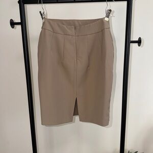 Express Sculpted Neutral Pencil Skirt | Taupe Beige | Minimal Chic | Size S